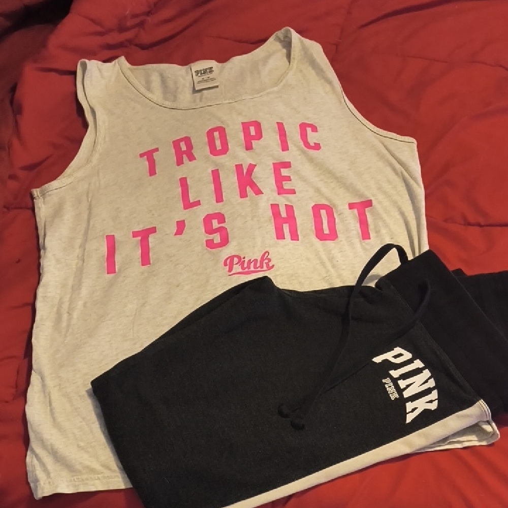 PINK Victoria's Secret Women's Gray and PINK Victoria's Secret Sleepwear Set